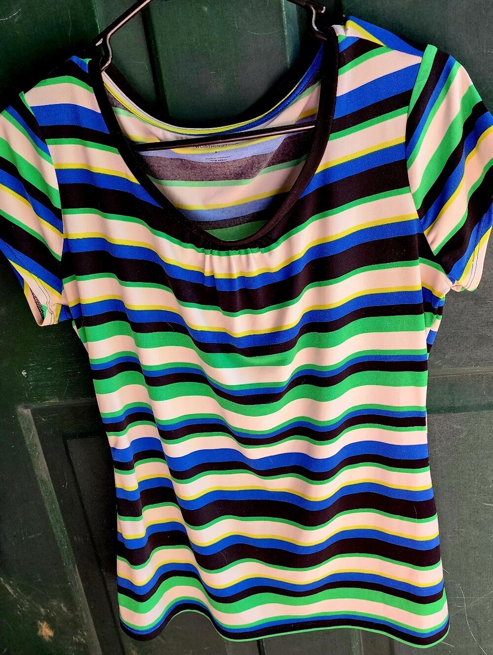 Worthington Striped Short Sleeve Scoop Neck Top - Size Medium